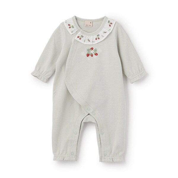 【弱酸性】イチゴ刺しゅうカバーオール