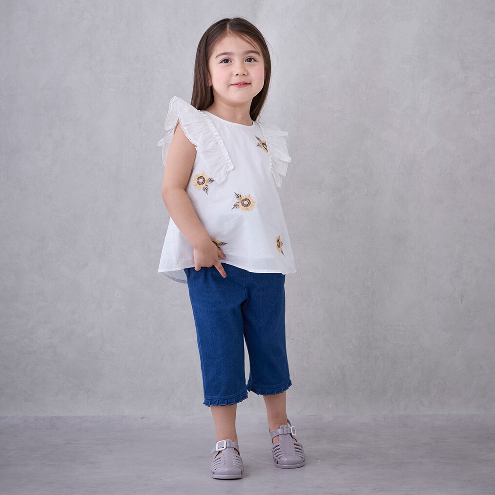 【接触冷感】7分丈タックフリルパンツ