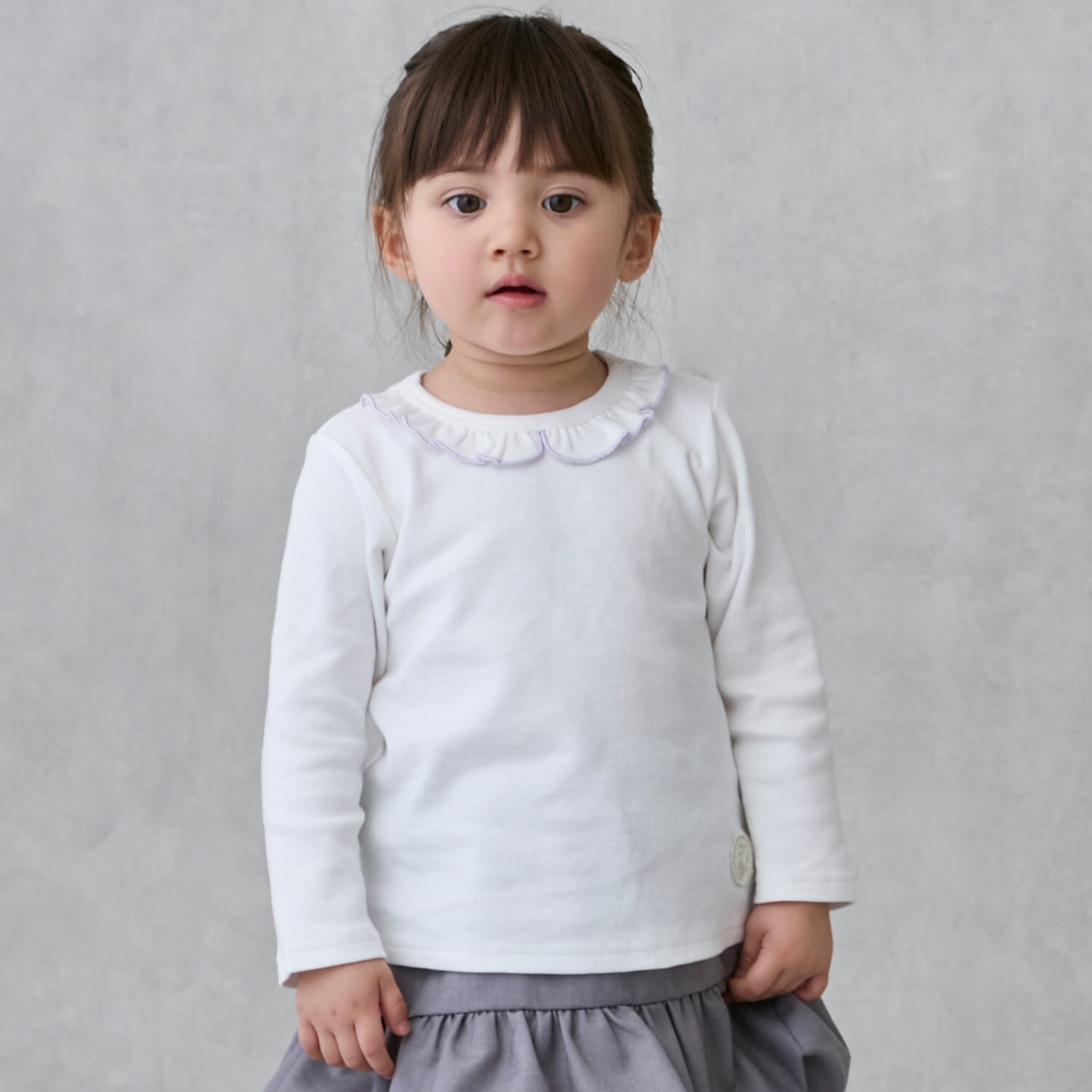 【オーガニック】フリル衿長袖Tシャツ