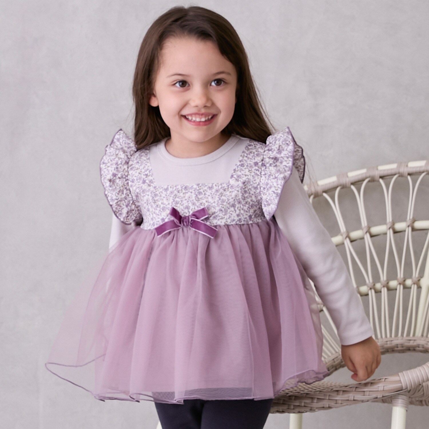 お花チュールドッキング長袖T