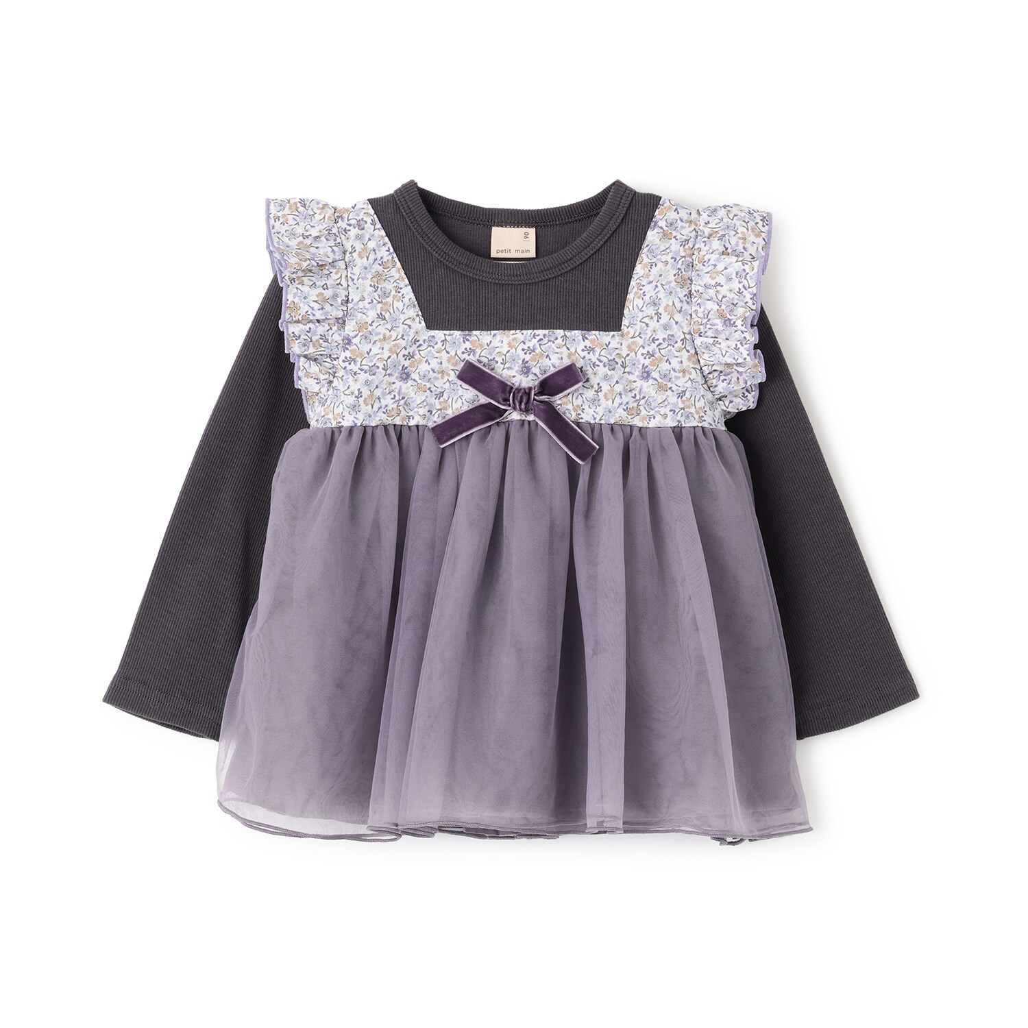 お花チュールドッキング長袖T