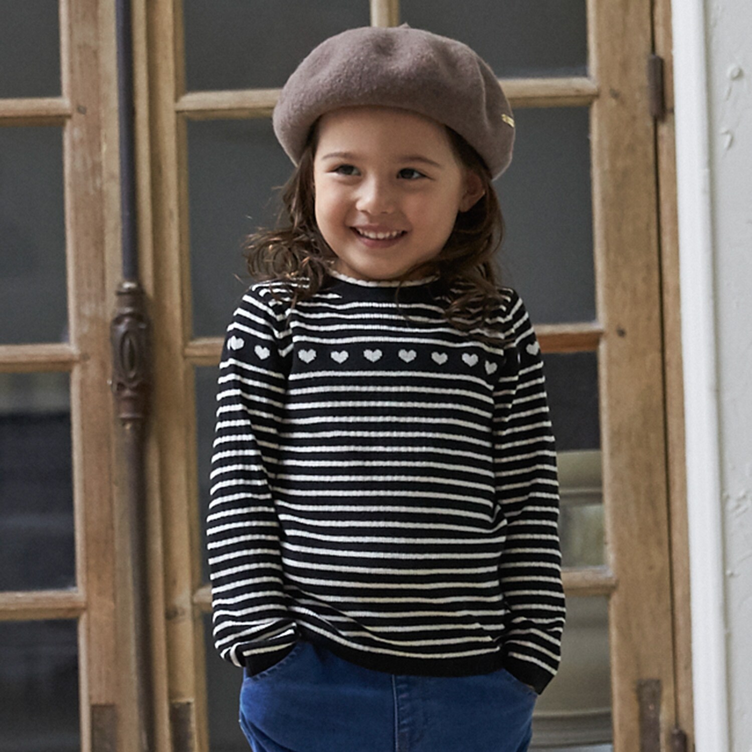 【フワもちっと】ハートリブニット