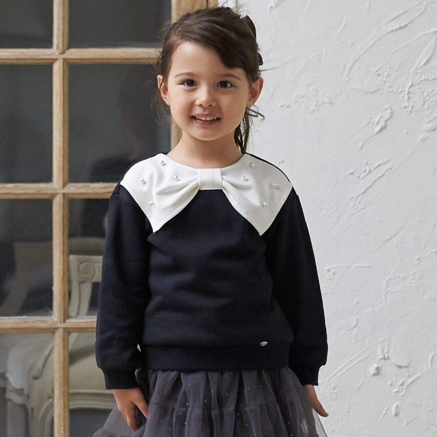 【裏起毛/リンク】リボン衿トレーナー