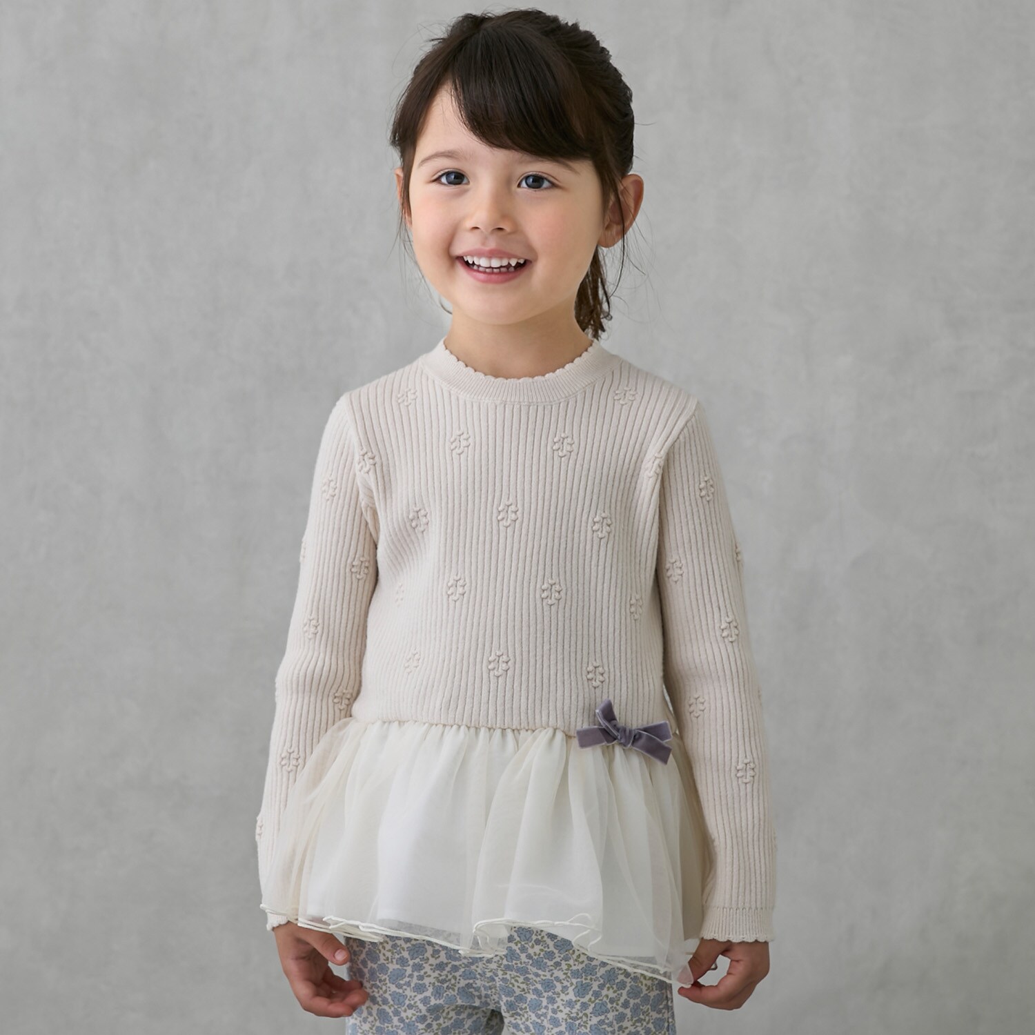 【フワもちっと】ニットペプラムチュールチュニック