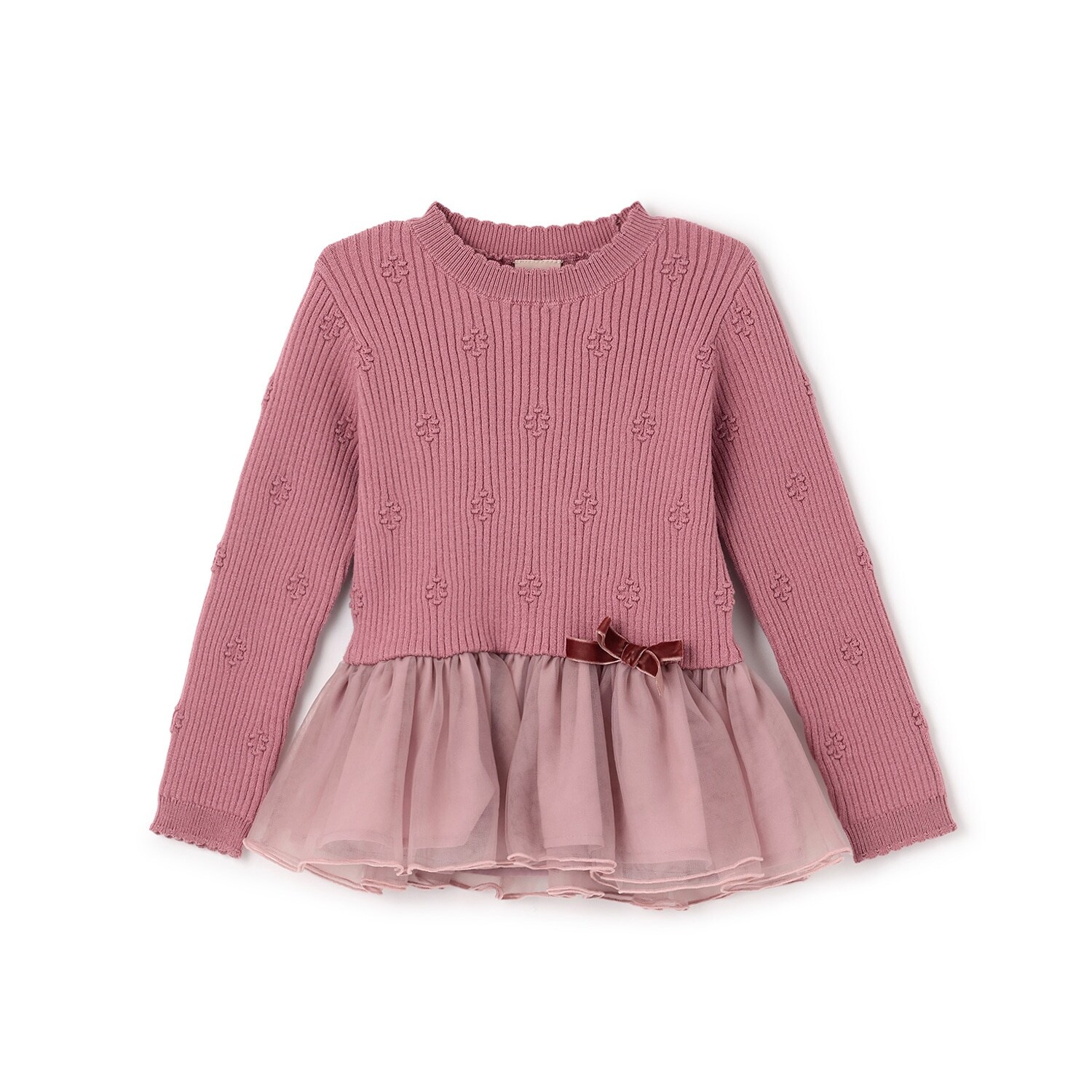 【フワもちっと】ニットペプラムチュールチュニック