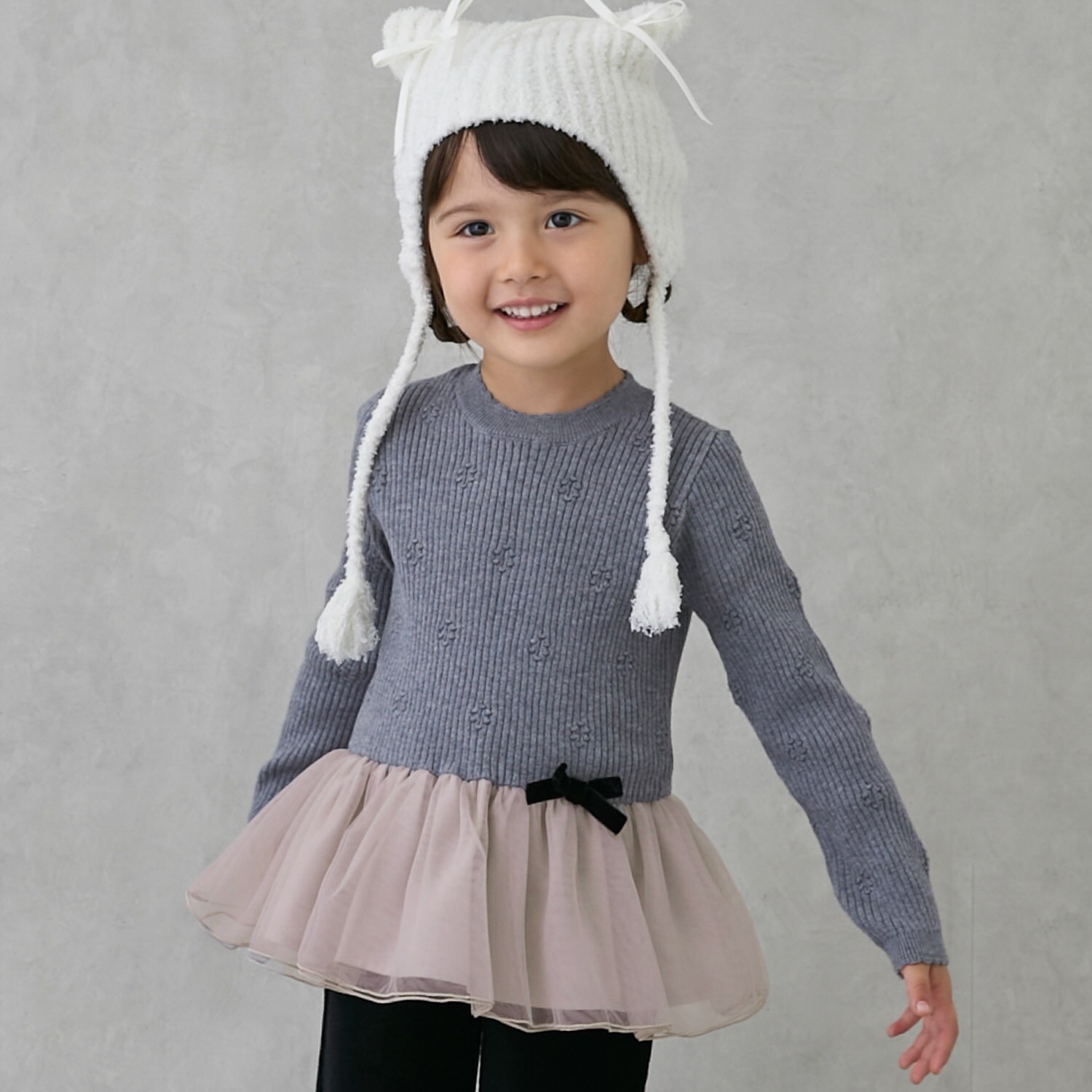 【フワもちっと】ニットペプラムチュールチュニック