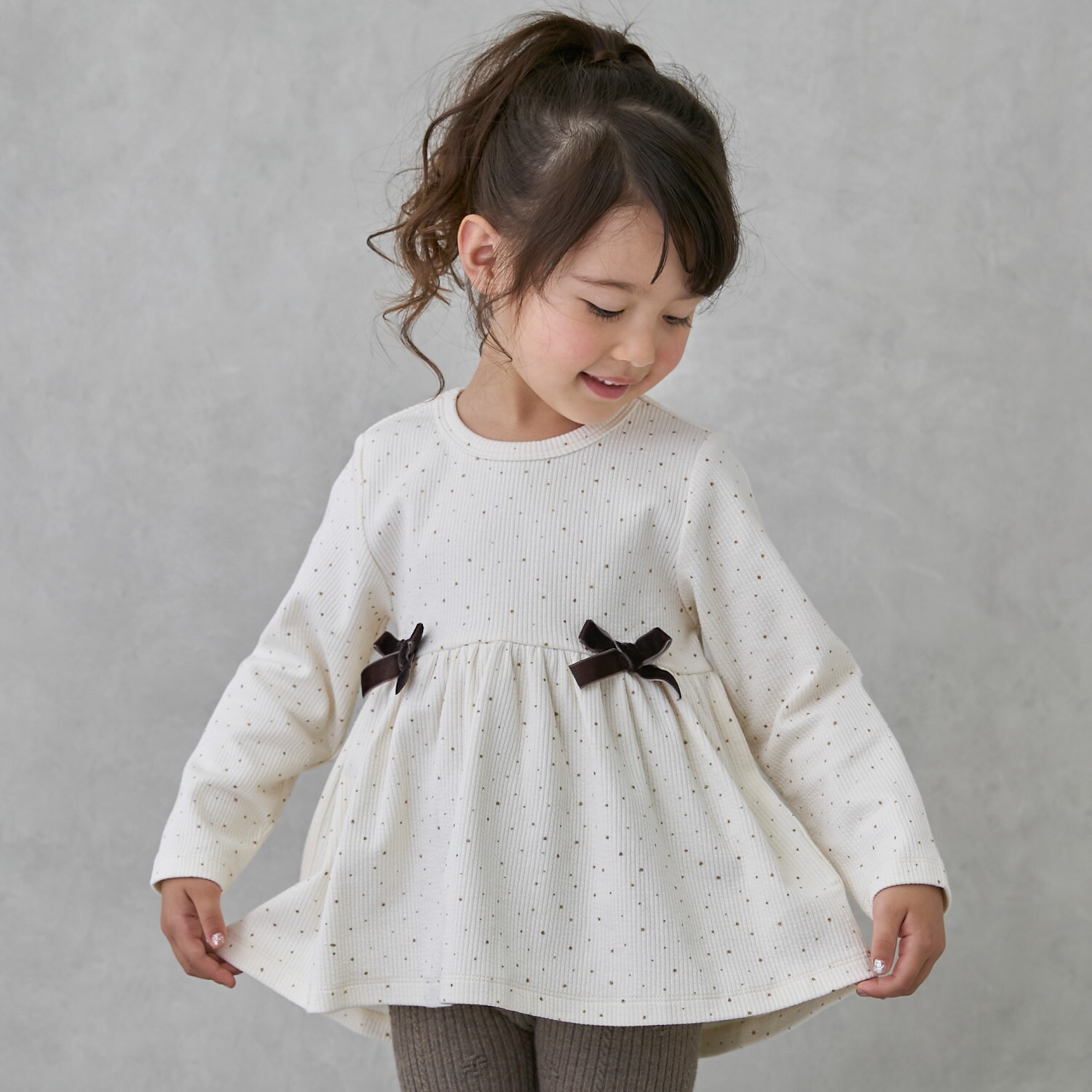 裏起毛カットリボンチュニック