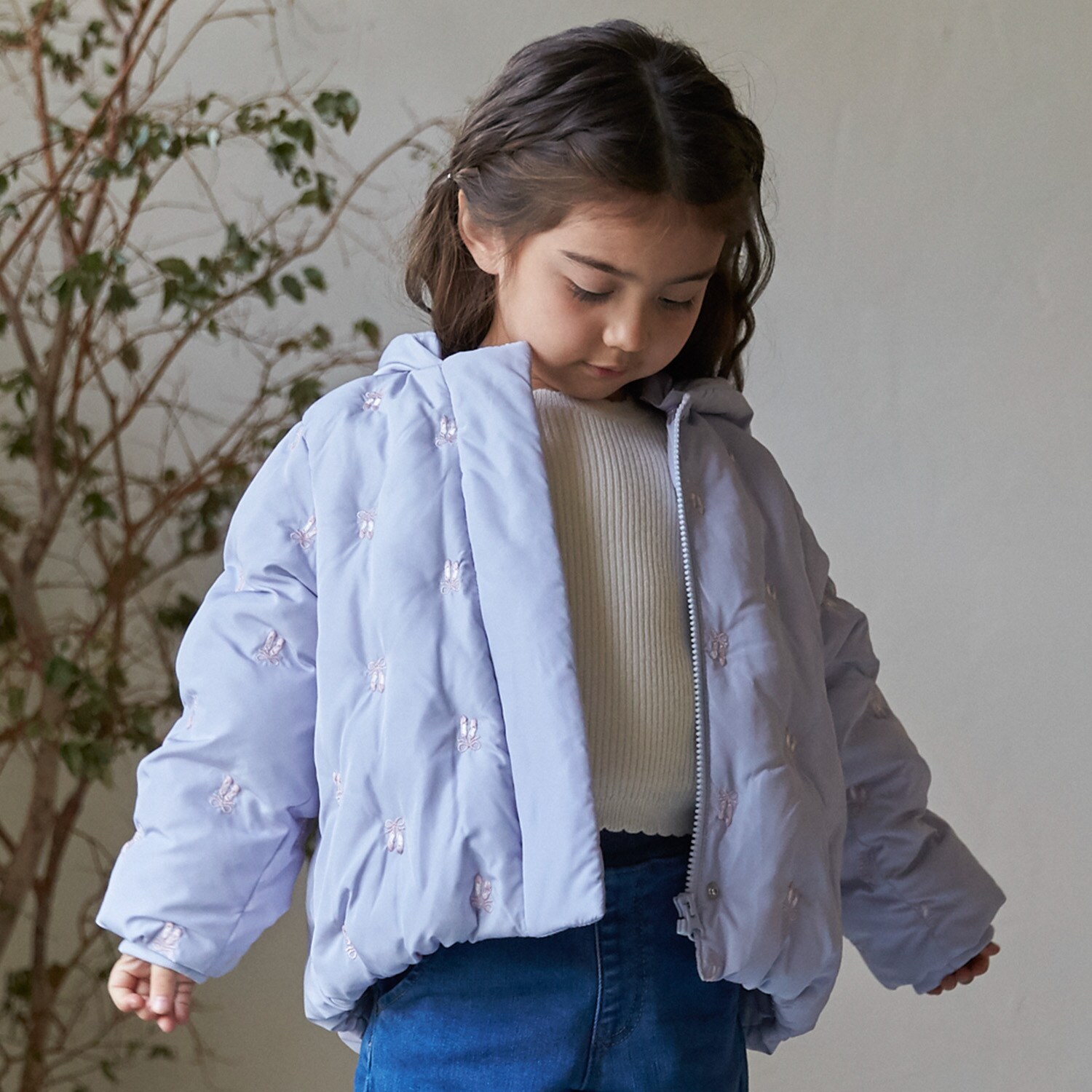 【リンク/洗える】刺しゅう中綿ジャケット