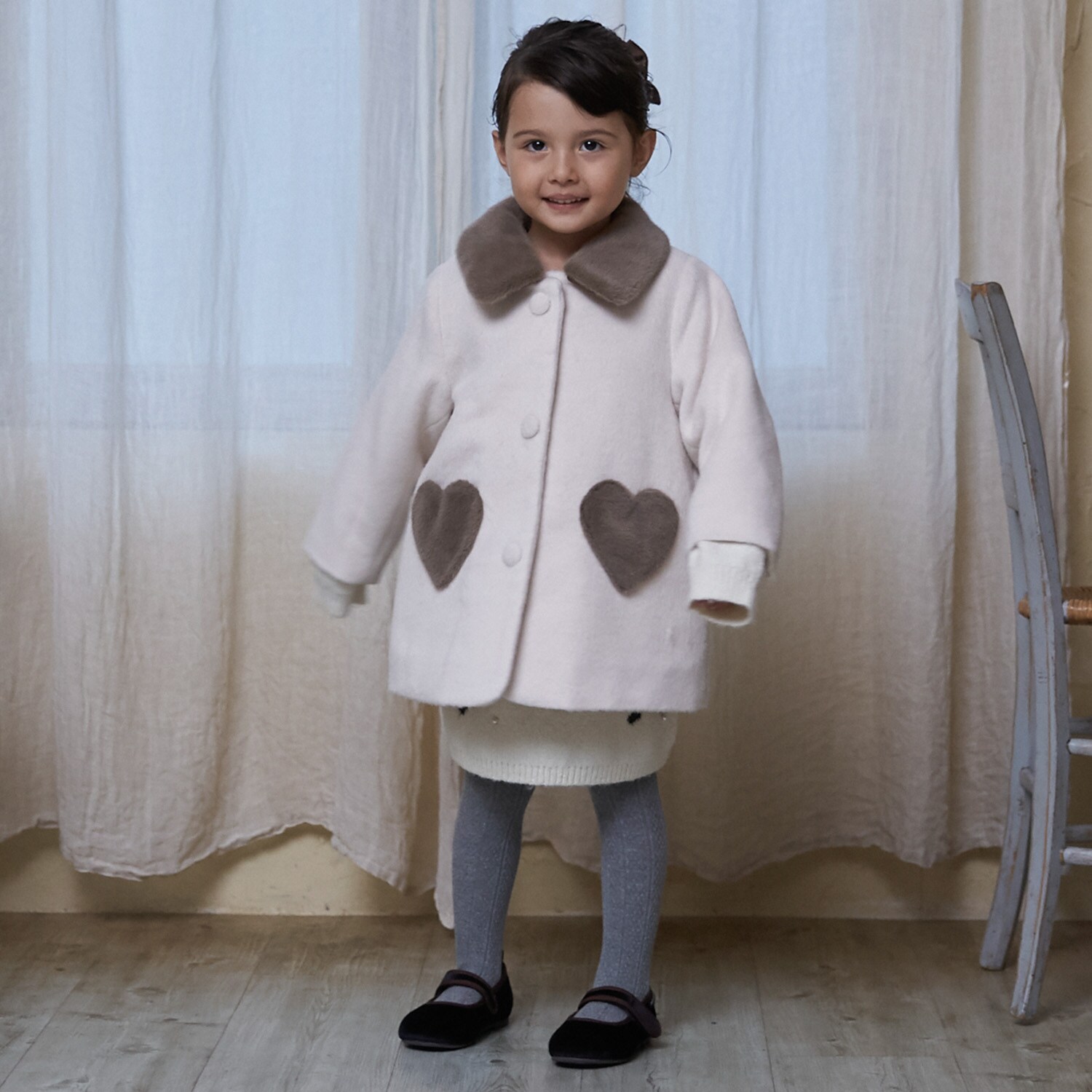 【洗える】ファー衿ハートポケットコート