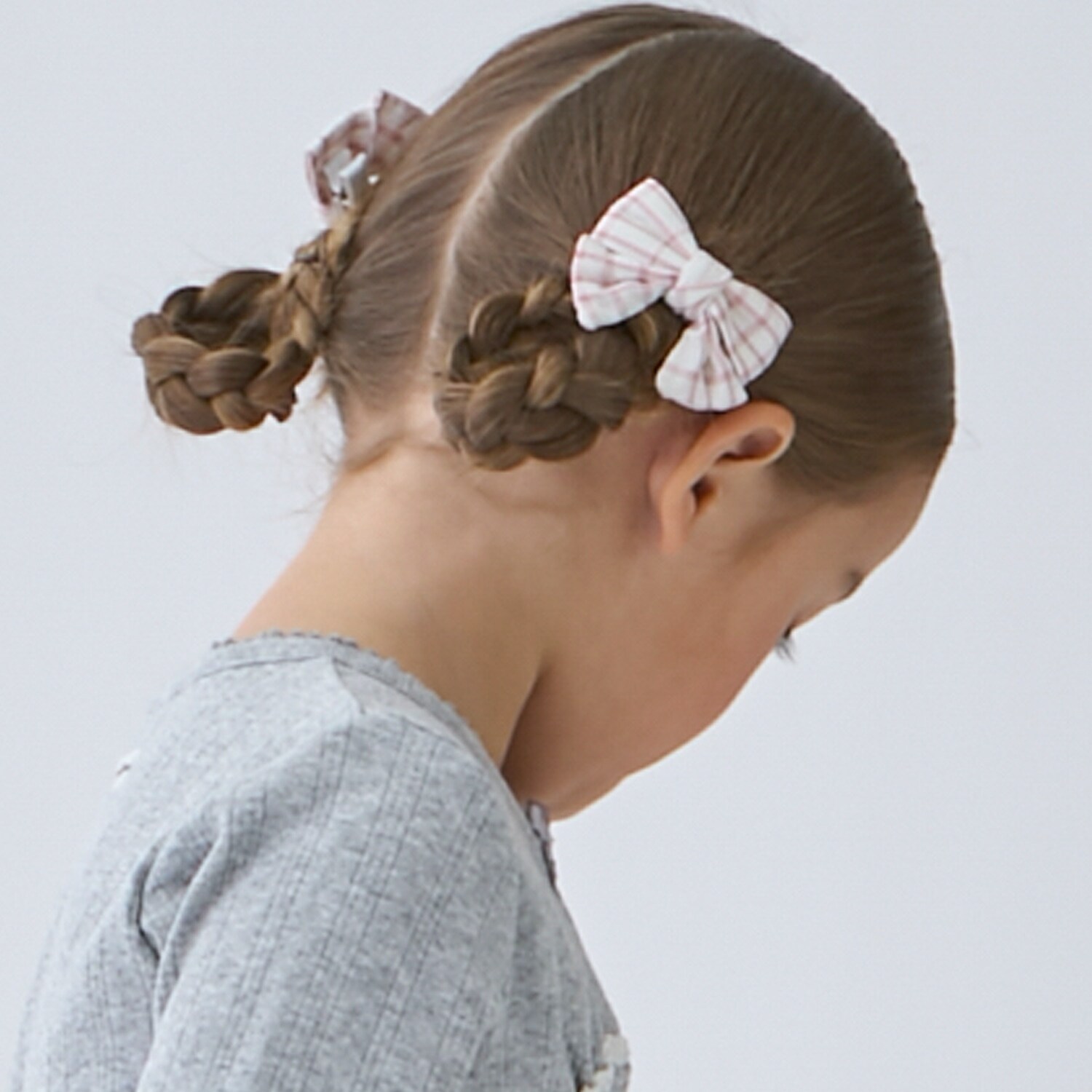 チェックリボンヘアクリップ2P/L