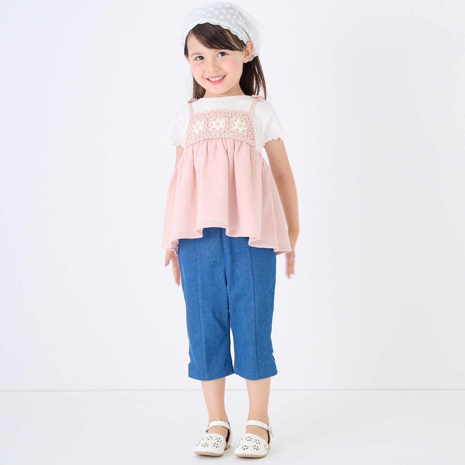 【接触冷感】7分丈ハートカットワークパンツ