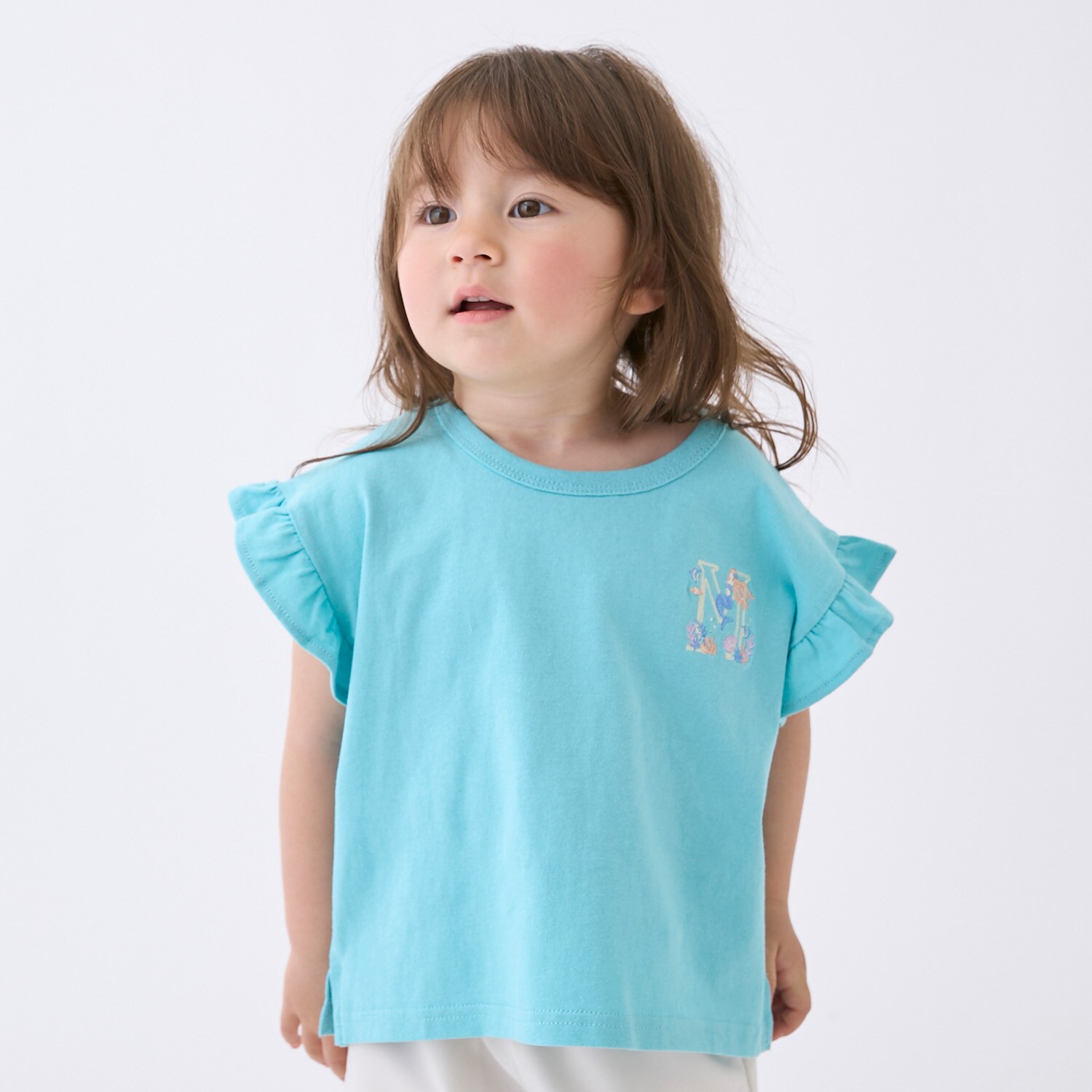 【プティプラ】アルファベット袖フリルTシャツ