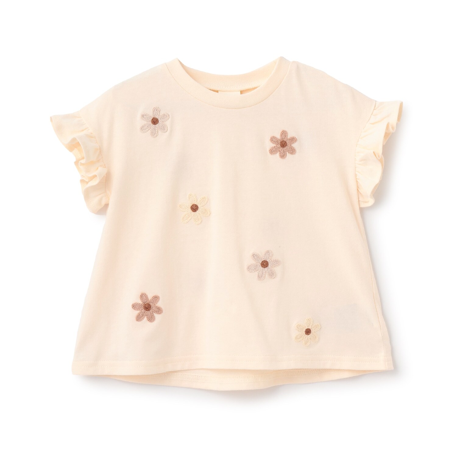 【接触冷感】袖フリル刺しゅう半袖Tシャツ