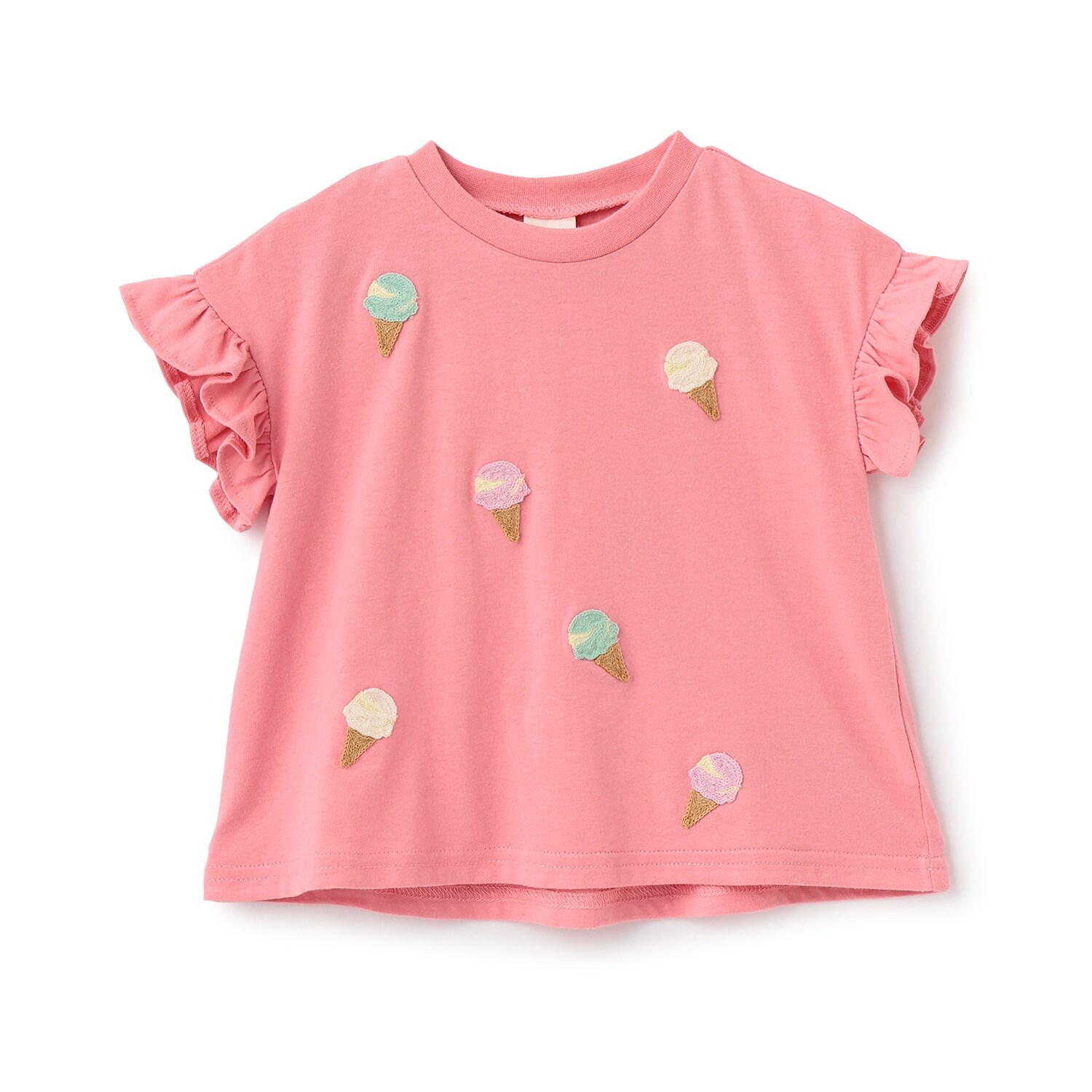 【接触冷感】袖フリル刺しゅう半袖Tシャツ