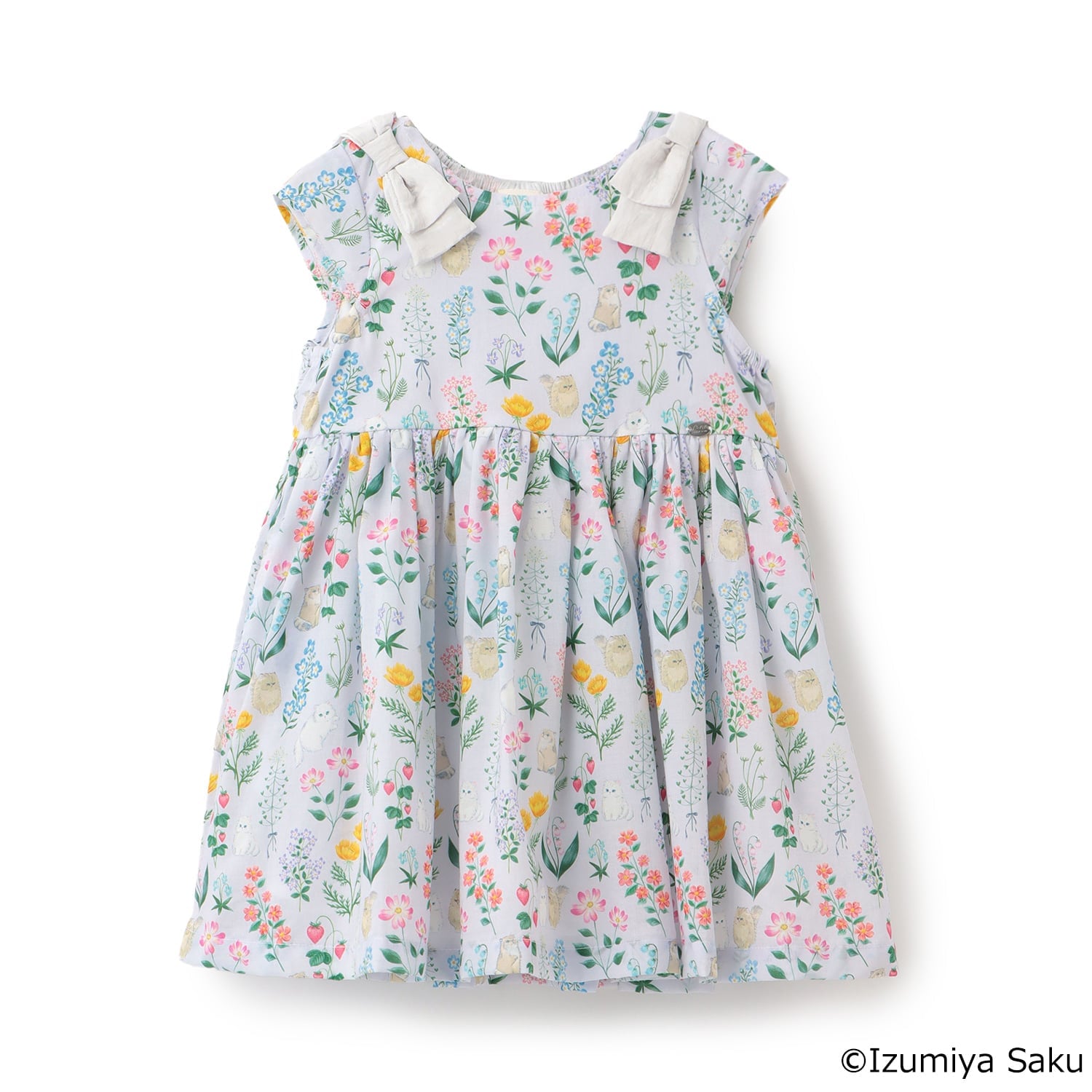 【泉谷 サク】【リンク】肩リボンフラワーキャットワンピース