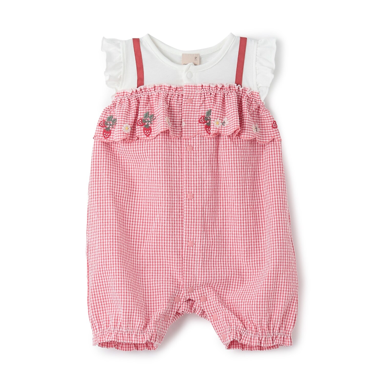 胸フリルフルーツカバーオール