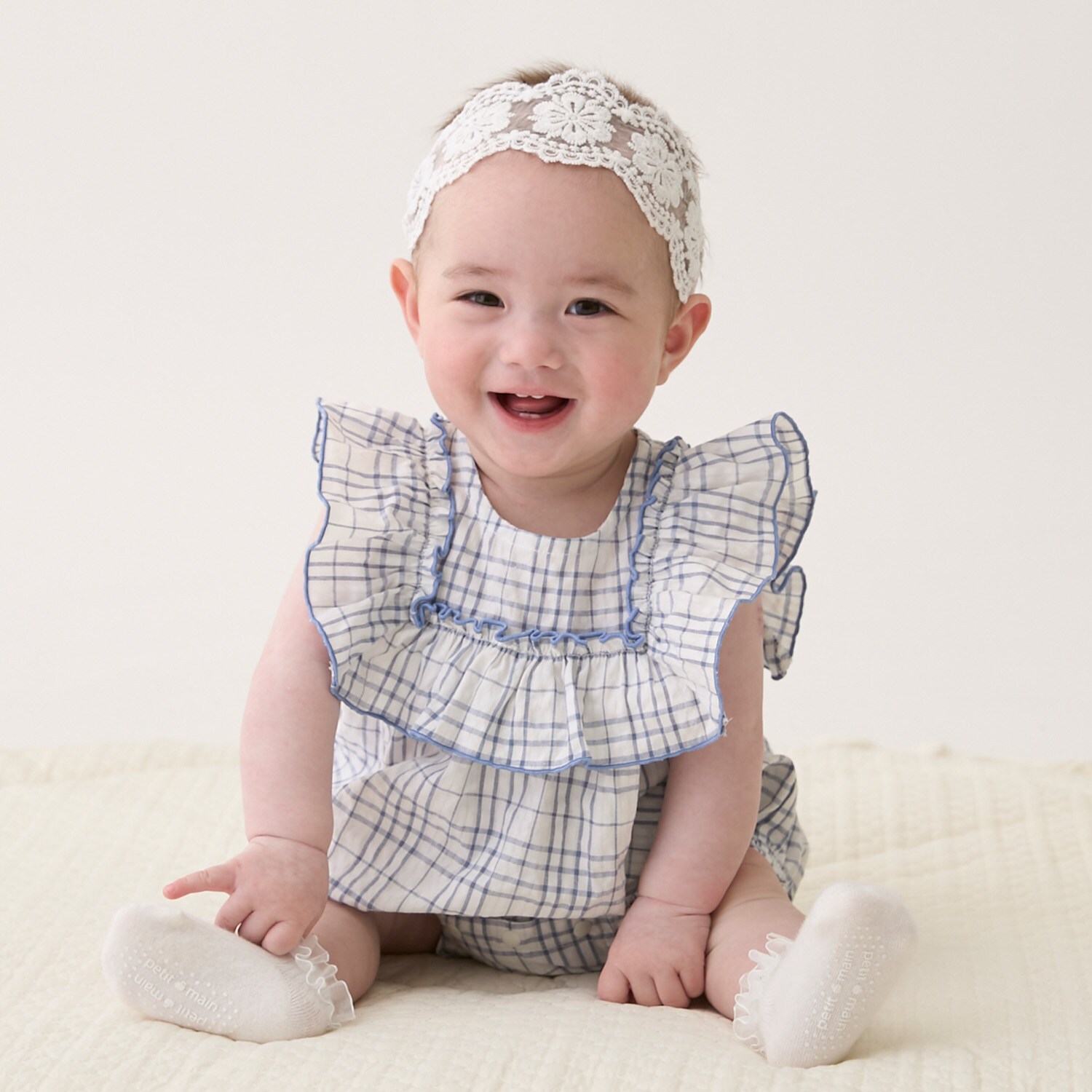 チェックフリルカバーオール