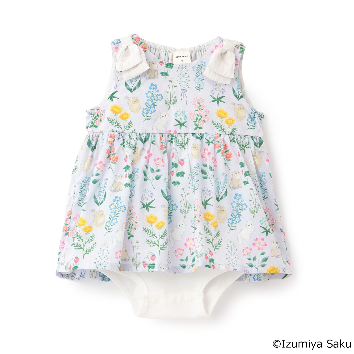 【イズミヤ サク】【リンク】肩リボンフラワーOPロンパース