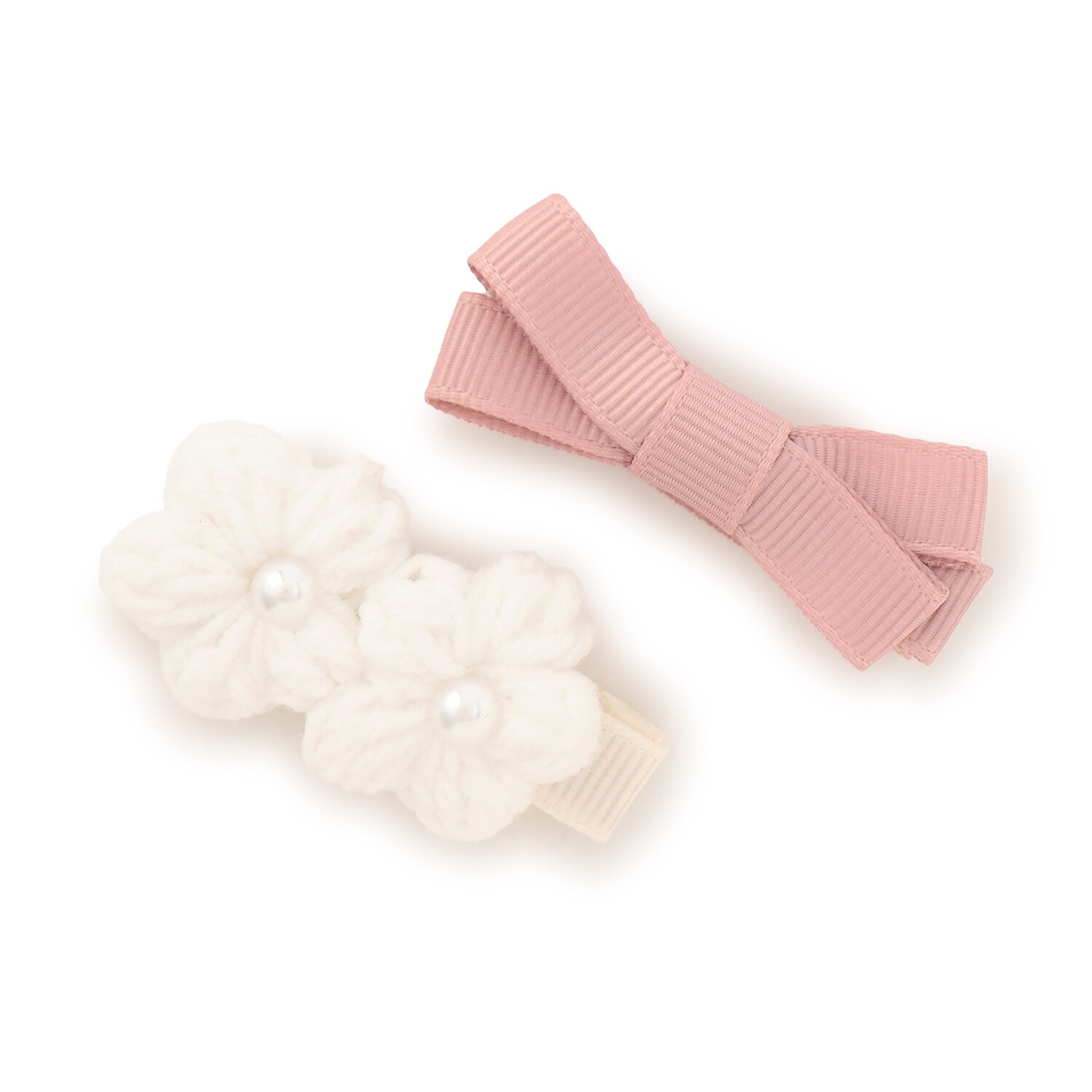 お花リボンヘアクリップ2P
