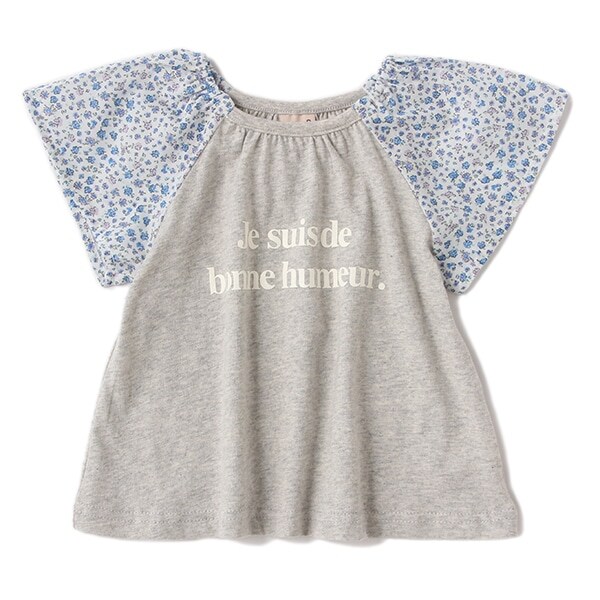 袖花柄ロゴTシャツ