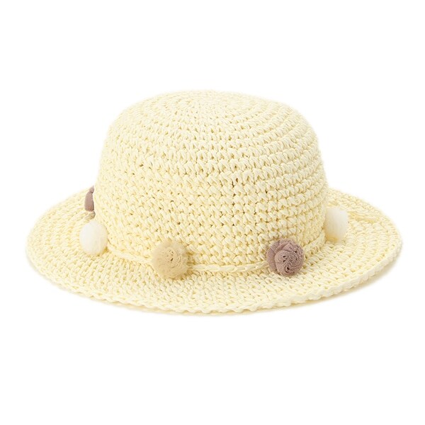 チュールぽんぽん麦わら帽