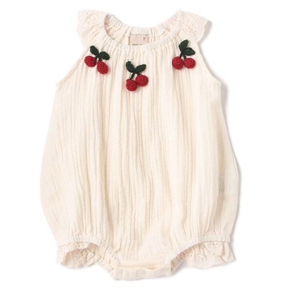 チェリー編みモチーフロンパース