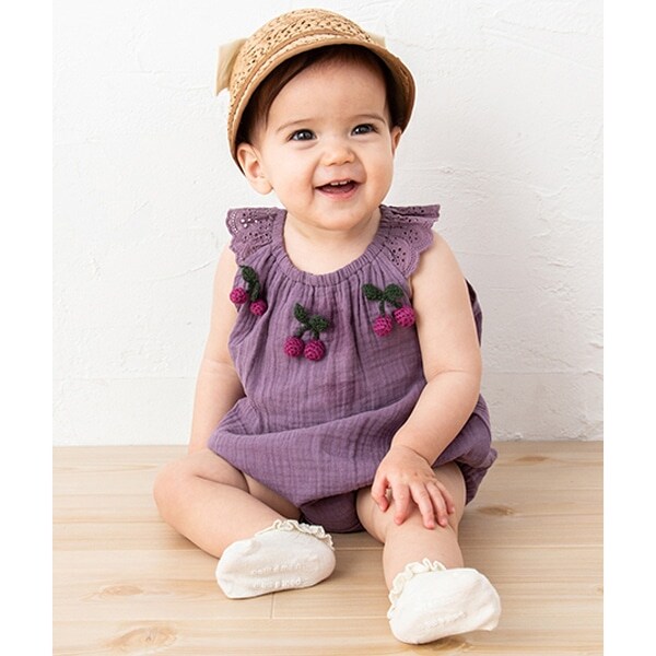 チェリー編みモチーフロンパース