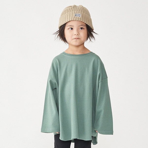 カーブ裾無地ロング丈Tシャツ