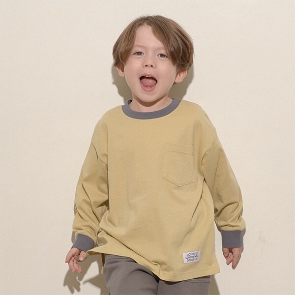 【型崩れしないやわらかコットン】バイカラーポケットTシャツ