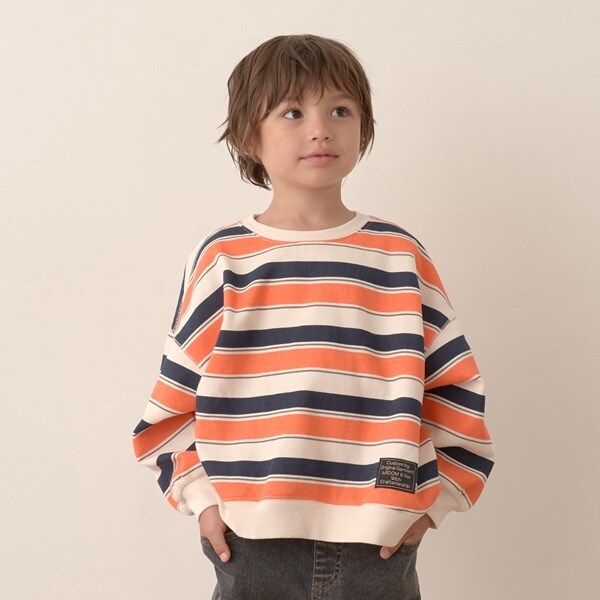 【表コットン毛玉バイバイ裏起毛】プリントボーダービッグスウェット