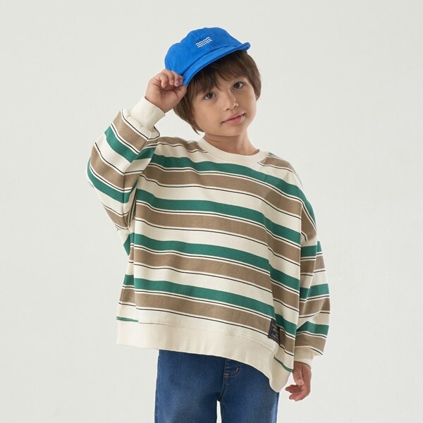 【表コットン毛玉バイバイ裏起毛】プリントボーダービッグスウェット