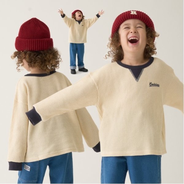 【ふわふワッフル】バイカラートップス