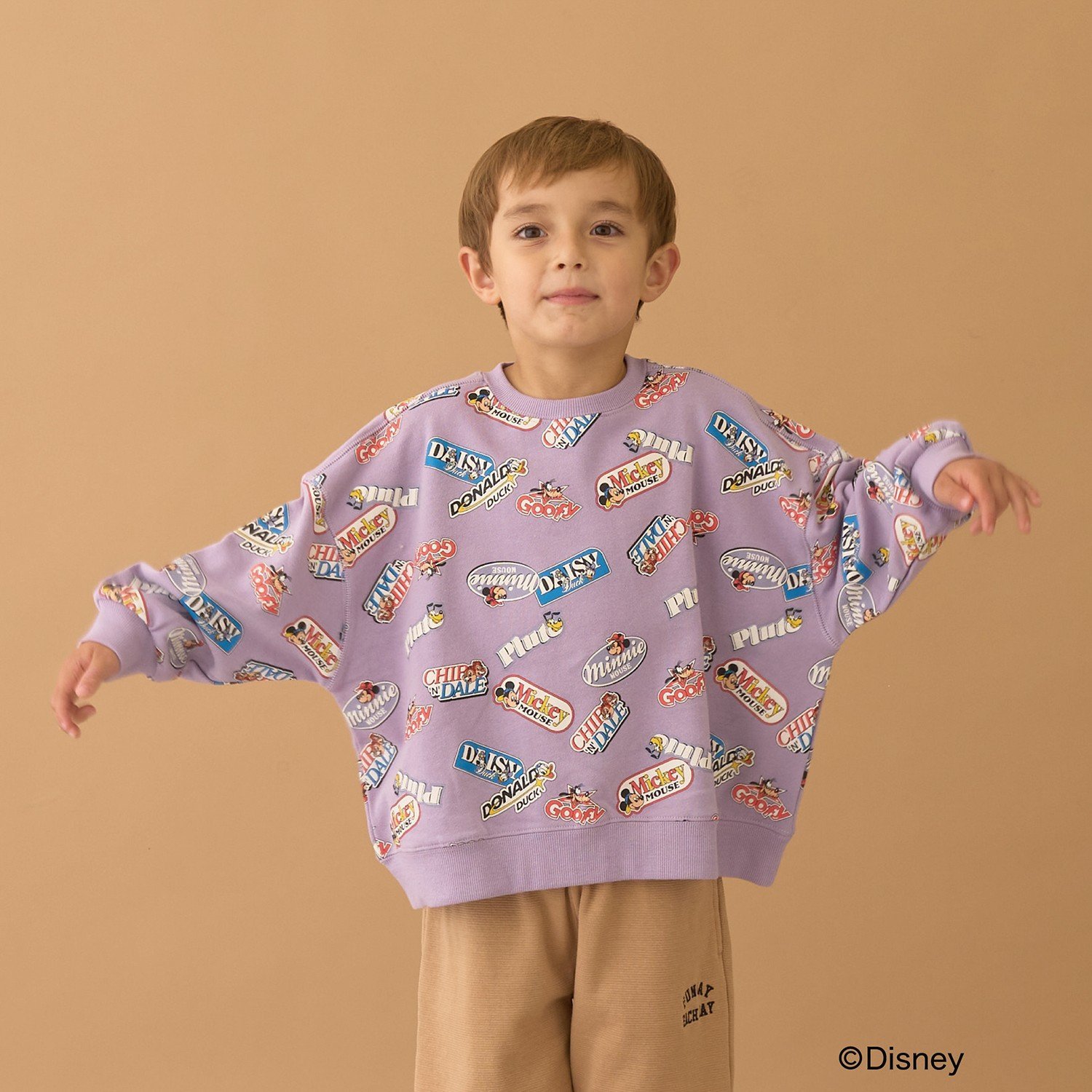 【Disney】【毛玉バイバイ裏毛】ミッキー＆フレンズ/総柄スウェット