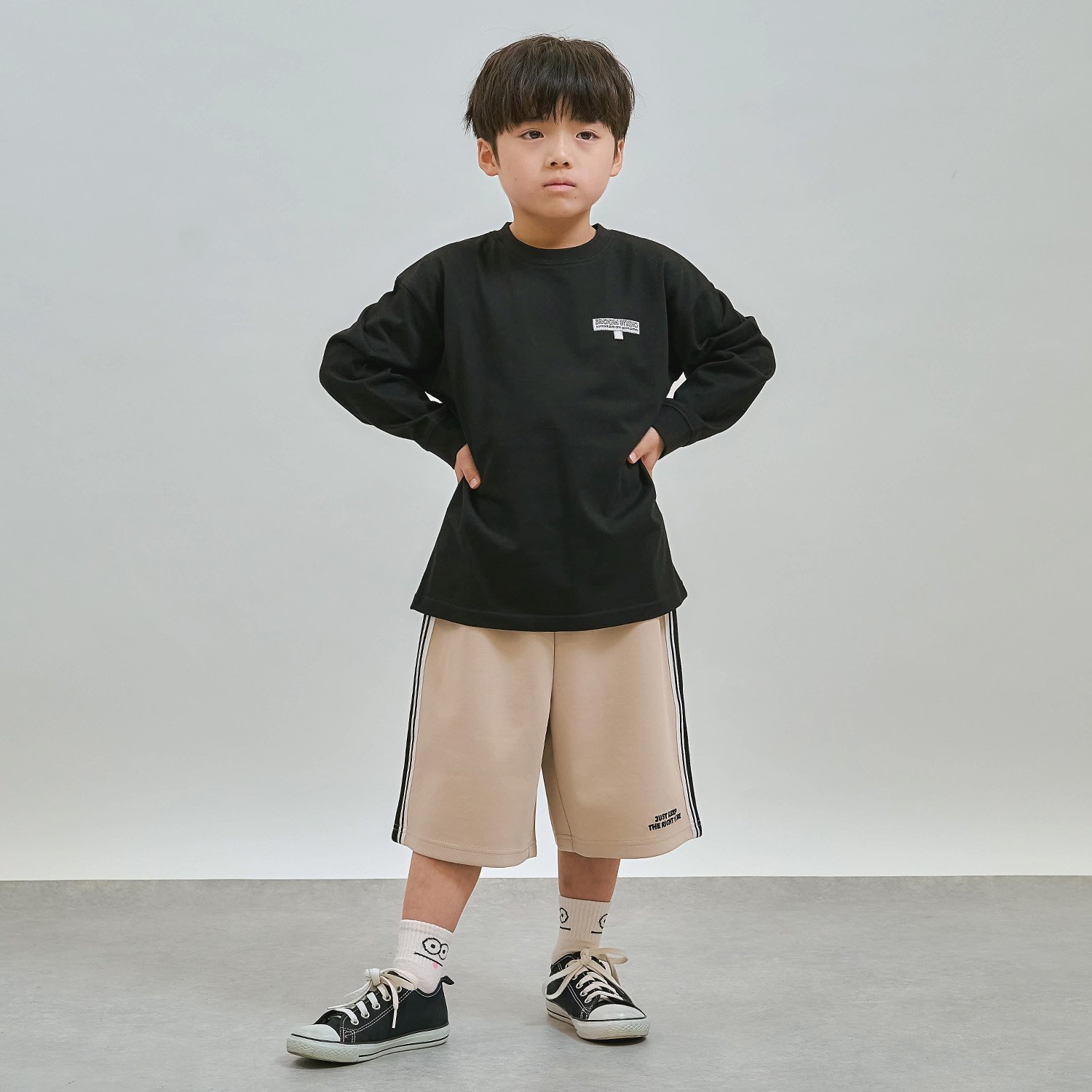 【綿100％】【スクール対応】名札付けループ付き長袖Tシャツ