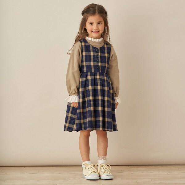 【セレモニー】チェック柄プリーツジャンパースカート