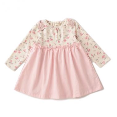 オーガニックコットン ベルフラワーリボンワンピース【日本製】