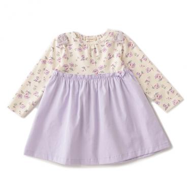 オーガニックコットン ベルフラワーリボンワンピース【日本製】