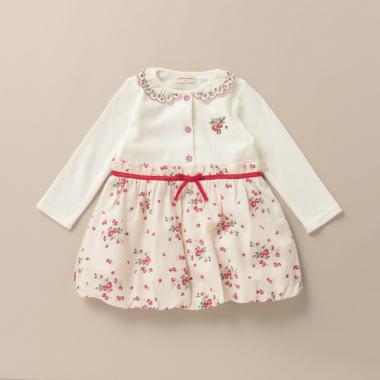 オーガニックコットン 野イチゴビエラバルーンドッキングワンピース【日本製】