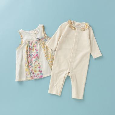 オーガニックコットン リバティプリントパッチワークカバーオール【日本製】