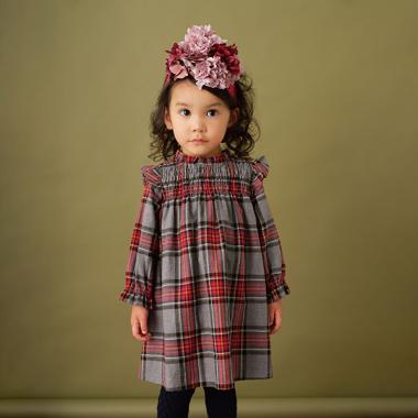 ヘリンボーンチェックシャーリングワンピース【日本製】