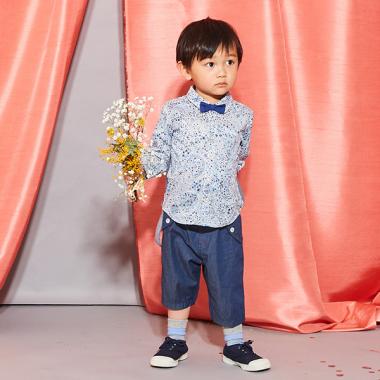 サスペンダーつきインディゴ調6分丈パンツ【日本製】