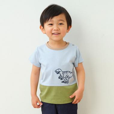 恐竜刺しゅう切替Tシャツ