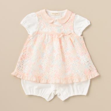 フラワーレースエプロンつきロンパース【日本製】