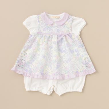 フラワーレースエプロンつきロンパース【日本製】