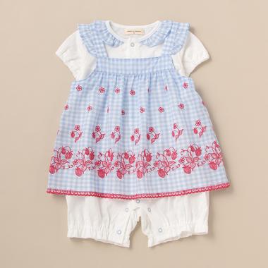 野イチゴレースエプロンつきロンパース【日本製】