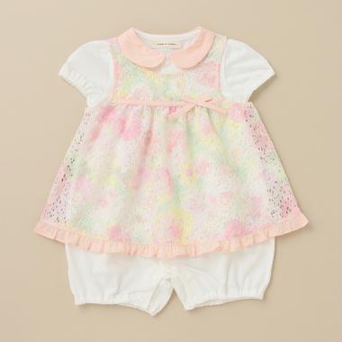 フラワーレースエプロンつきロンパース【日本製】