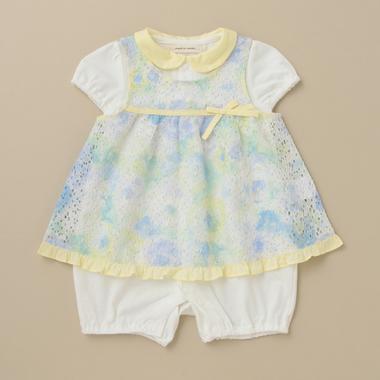 フラワーレースエプロンつきロンパース【日本製】