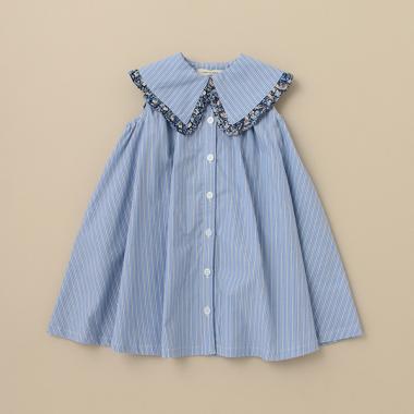 ストライプリバティファブリックフリルワンピース