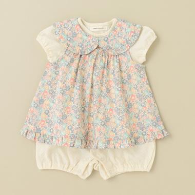 リバティエプロンつきショートオール【日本製】