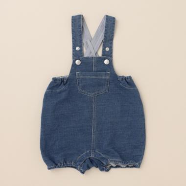 ニットデニムくまポケロンパース